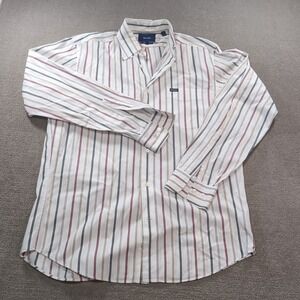 Faconnable Dress Shirt Mens Medium Yellow Blue Stripe‎ Red Classique Long Sleeve